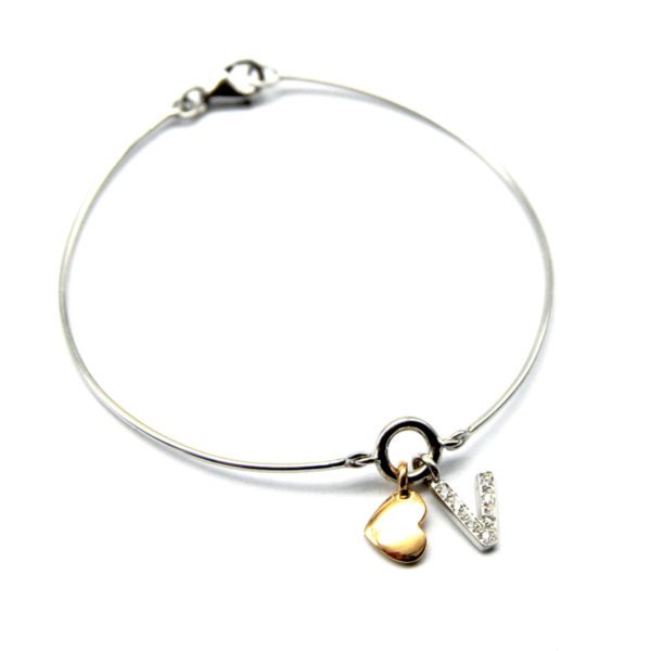 Rigid bracelet with initial and heart