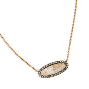 Rose gold necklace with boulder opal and brown diamonds