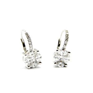 Earrings in white gold and brilliant cut diamonds, navette and princess