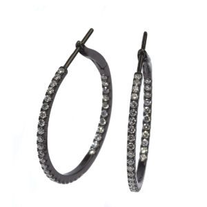 Gold earrings rhodium-plated with black and diamonds