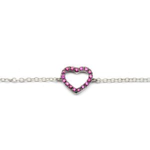 White gold bracelet with pink sapphires heart